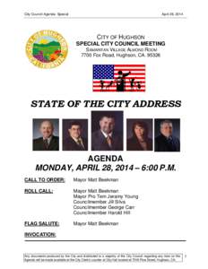 City Council Agenda- Special  April 28, 2014 CITY OF HUGHSON SPECIAL CITY COUNCIL MEETING