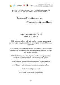 Food Innovation Asia Conference 2010: Indigenous Food Research and Development to Global Market, June 17-18, 2010, BITEC, Bangkok, THAILAND