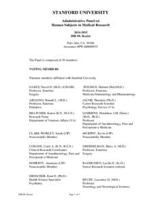 STANFORD UNIVERSITY Administrative Panel on Human Subjects in Medical ResearchIRB #8: Roster Palo Alto, CA 94306