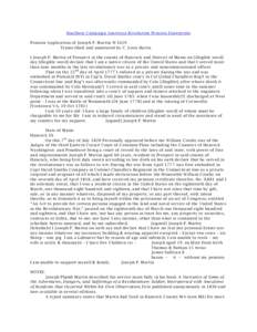 Southern Campaign American Revolution Pension Statements Pension Application of Joseph P. Martin: W1629 Transcribed and annotated by C. Leon Harris I Joseph P. Martin of Prospect in the county of Hancock and District of 