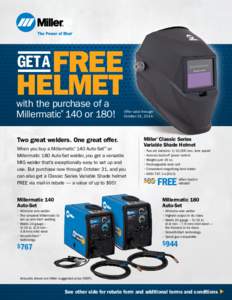 FREE HELMET GET A with the purchase of a Millermatic®140 or 180!