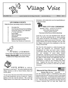 Village Voice VOLUME 27 NO. 1 Quarterly Newsletter from the Village of Hortonville - www.hortonvillewi.org  UPCOMING EVENTS