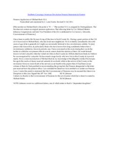 Southern Campaign American Revolution Pension Statements & Rosters Pension Application of Michael Burk X111 Transcribed and annotated by C. Leon Harris. Revised 21 Oct[removed]The number on Michael Burk’s file jacket is