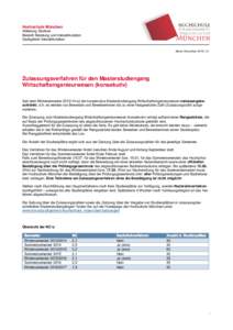 Hochschule München Abteilung Studium Bereich Beratung und Immatrikulation Sachgebiet Immatrikulation  Stand: Novemberch