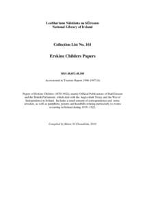 Leabharlann Náisiúnta na hÉireann National Library of Ireland Collection List NoErskine Childers Papers