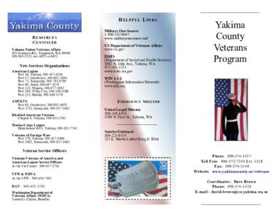 H ELPFUL L INKS  R ESOURCES C O N T IN U ED Yakama Nation Veterans Affairs 103 Gunnyon Rd., Toppenish, WA 98948