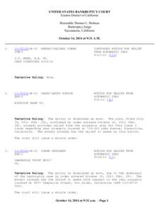 UNITED STATES BANKRUPTCY COURT Eastern District of California Honorable Thomas C. Holman Bankruptcy Judge Sacramento, California October 14, 2014 at 9:31 A.M.