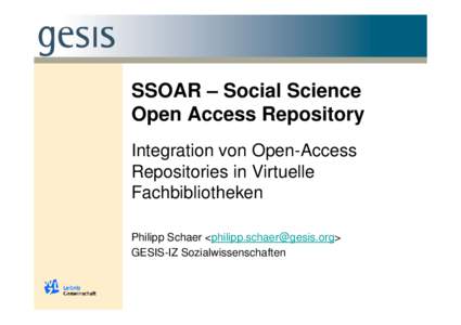 SSOAR – Social Science Open Access Repository