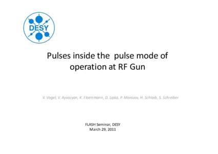 Pulses inside the pulse mode of operation at RF Gun V. Vogel, V. Ayvazyan, K. Floettmann, D. Lipka, P. Morozov, H. Schlarb, S. Schreiber  FLASH Seminar, DESY