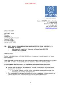 Microsoft Word - Milena Submission to Anti-Dumping Commission[removed]