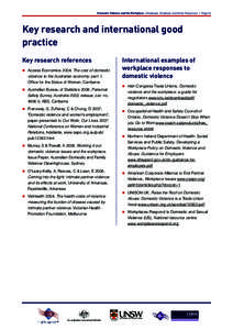 Domestic Violence and the Workplace – Employee, Employer and Union Resources | Page 24  Key research and international good practice Key research references n	 Access Economics 2004, The cost of domestic