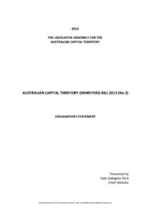     2013    THE LEGISLATIVE ASSEMBLY FOR THE  AUSTRALIAN CAPITAL TERRITORY 