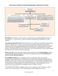 Dictionary of African Christian Biography at Boston University DACB at Boston University Editorial Committee**  Africa Advisory Council