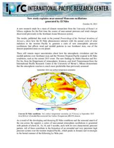 Tropical meteorology / Physical oceanography / Climatology / Effects of global warming / Climate history / El NioSouthern Oscillation / El Nio / La Nia / Climate change / Monsoon / Climate oscillation / Atlantic Equatorial mode