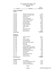 City of Hunters Creek Village, Texas 2010 Fiscal Year Budget (Adopted)