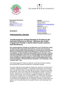 Verwaltungsgericht verhängt Baustopp für Erweiterung des Seehotels Lindenhof am Wurlsee - Beschluss des Verwaltungsgerichts Potsdam in Sachen NaturFreunde Landesverband Brandenburg