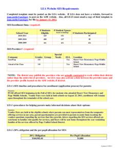 LEA Website SES Requirements Completed template must be posted on the LEA website. If LEA does not have a website, forward to [removed] to post on the ADE website. Also, all LEAS must email a copy of their tem