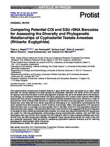 Comparing Potential COI and SSU rDNA Barcodes for Assessing the Diversity and Phylogenetic Relationships of Cyphoderiid Testate Amoebae (Rhizaria: Euglyphida)