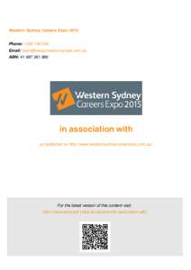 Western Sydney Careers Expo 2015 Phone: Email:  ABN: in association with