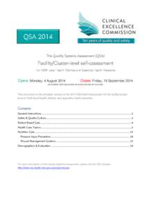 QSA 2014 The Quality Systems Assessment (QSA) Facility/Cluster-level self-assessment For NSW Local Health Districts and Specialty Health Networks