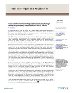 Canadian Government Proposes Liberalizing Foreign Ownership Rules for Telecommunications Sector