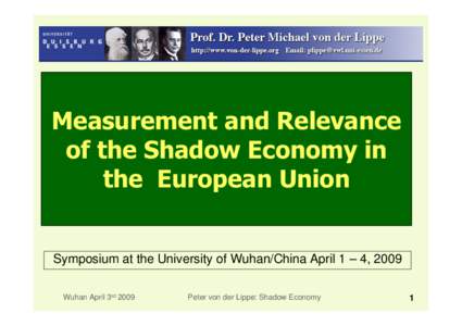 Measurement and Relevance of the Shadow Economy in the European Union Symposium at the University of Wuhan/China April 1 – 4, 2009 Wuhan April 3rd 2009