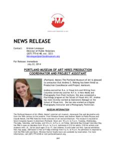 NEWS RELEASE Contact: Kristen Levesque Director of Public Relations[removed], ext. 3223