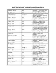 FY09 Prostate Cancer Research Program Peer Reviewers Abcouwer, Steven Ph.D.  Abdollahi, Abbas