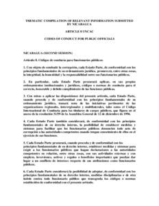 THEMATIC COMPILATION OF RELEVANT INFORMATION SUBMITTED BY NICARAGUA ARTICLE 8 UNCAC CODES OF CONDUCT FOR PUBLIC OFFICIALS  NICARAGUA (SECOND SESSION)