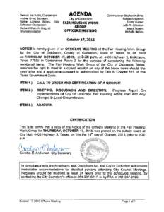 TAB 1  CITY OF DICKINSON, TEXAS FAIR HOUSING WORK GROUP MEETING ATTENDANCE LIST MEETING DATE: OCTOBER 17, 2013