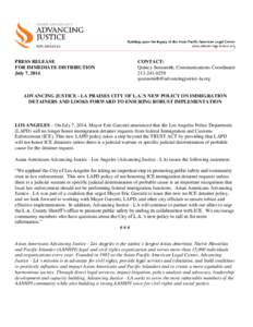 Equity / Lawsuits / Los Angeles Police Department / Asian Pacific American Legal Center / Eric Garcetti / Los Angeles / Law / Criminal law / Detainer