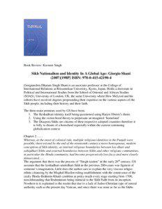 Microsoft Word - Review Sikh Nationalism & Identity by G.Shani-Draf