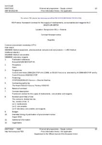 RS-Pristina: framework contract for the supply of medicaments, consumables and reagents No 2
