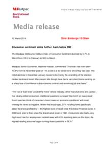 A division of Westpac Banking Corporation ABN[removed]Media release Strict Embargo 10:30am  12 March 2014