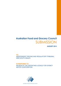 Australian Food and Grocery Council  SUBMISSION AUGUSTTO: