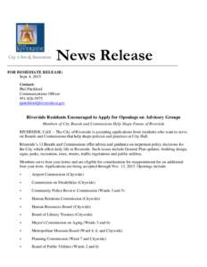 News Release FOR IMMEDIATE RELEASE: Sept. 4, 2015 Contact: Phil Pitchford Communications Officer