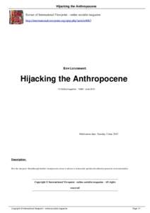 Hijacking the Anthropocene Extract of International Viewpoint - online socialist magazine http://internationalviewpoint.org/spip.php?article4063 Environment