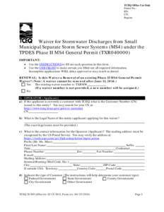 Waiver for Stormwater Discharges from Small Municipal Separate Storm Sewer Systems (MS4) under the TPDES Phase II MS4 General Permit (TXR040000)