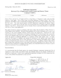 Board agenda item (March 26, 2014): Settlement Agreement Between City of Englewood, Grand Count and Denver Water