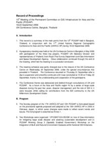 Record of Proceedings 12th Meeting of the Permanent Committee on GIS Infrastructure for Asia and the Pacific (PCGIAP[removed]September 2006 UN Conference Centre, Bangkok, Thailand