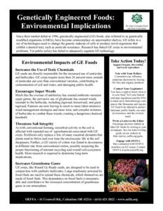 Genetically Engineered Foods: Environmental Implications The Ohio Ecological Food and Farm Association