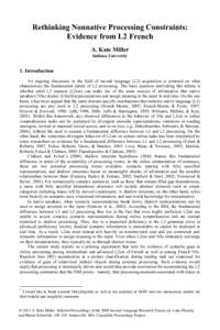 Rethinking Nonnative Processing Constraints: Evidence from L2 French * A. Kate Miller Indiana University