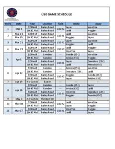 U10 GAME SCHEDULE Week