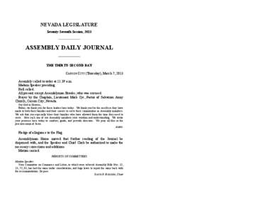 NEVADA LEGISLATURE Seventy-Seventh Session, 2013 ASSEMBLY DAILY JOURNAL THE THIRTY-SECOND DAY CARSON CITY (Thursday), March 7, 2013