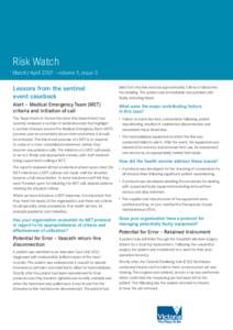 Risk Watch March/April 2007 – volume 5, issue 3 Lessons from the sentinel event casebook