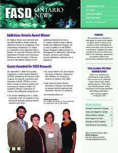 ONTARIO NEWS THE NEWSLETTER OF FASD STAKEHOLDERS