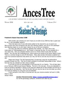 A QUARTERLY NEWSLETTER OF THE NANAIMO FAMILY HISTORY SOCIETY  Winter 2008 ISSN 1885-166X