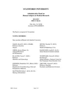 STANFORD UNIVERSITY Administrative Panel on Human Subjects in Medical ResearchIRB #1: Roster Palo Alto, CA 94304