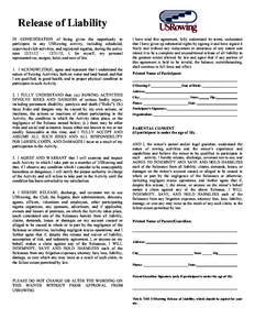 Release of Liability IN CONSIDERATION of being given the opportunity to participate in any USRowing activity, including scheduled, supervised club activities, and registered regattas, during the policy term[removed] – 