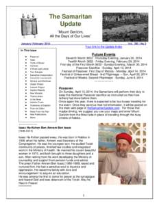 The Samaritan Update “Mount Gerizim, All the Days of Our Lives” January/ February 2014